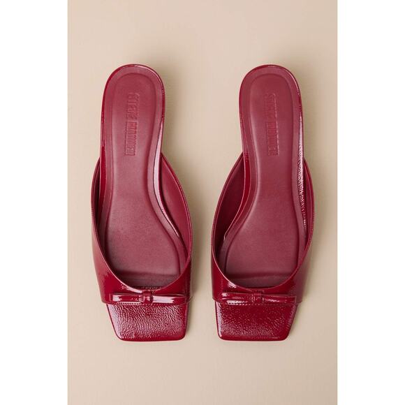 Steve Madden Meme Burgundy Patent Leather Kitten Heel Slide Sandals - Picture 1 of 5